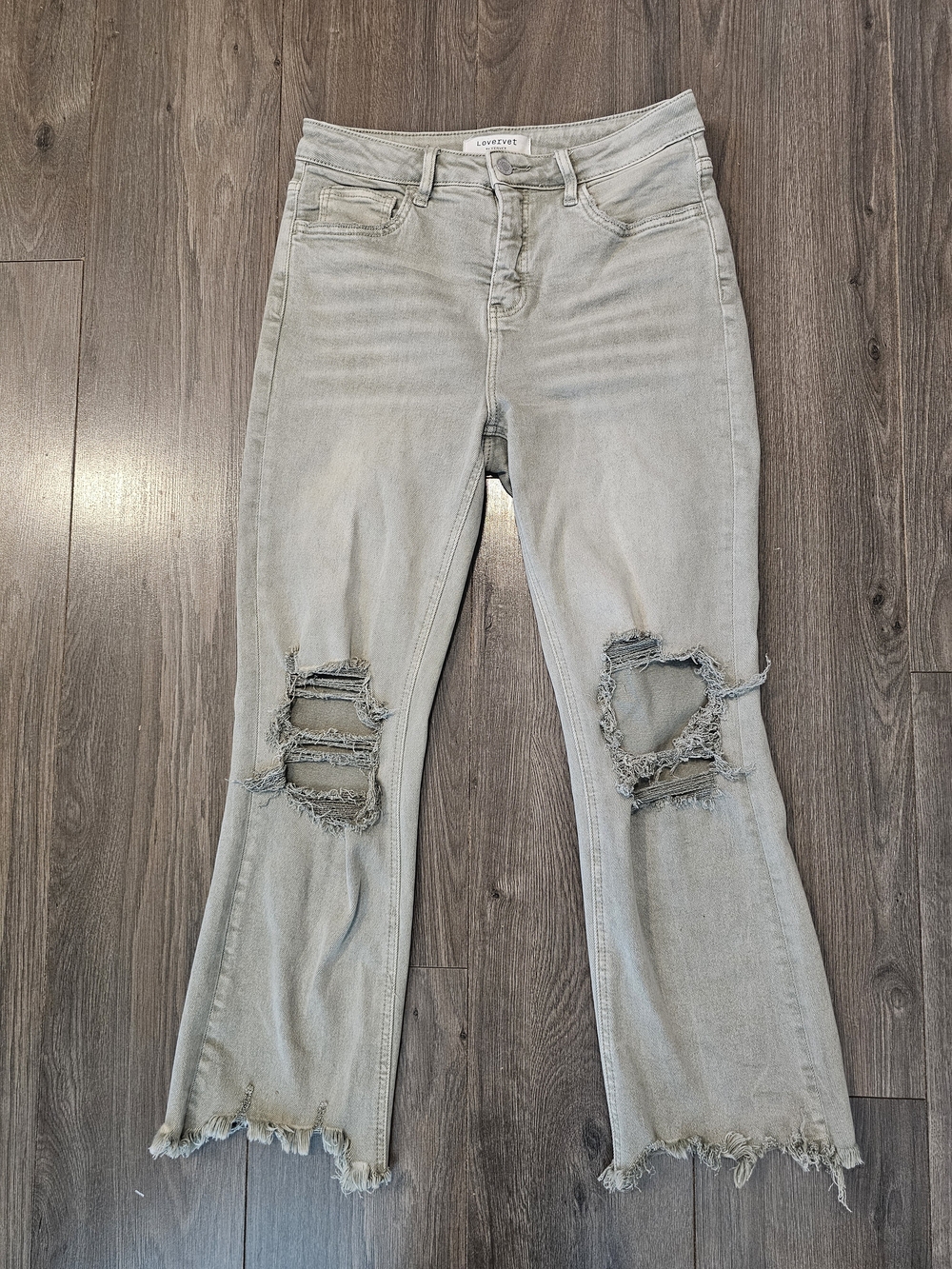 LOVERVET Distressed High-Rise Women's Jeans in Sage Green